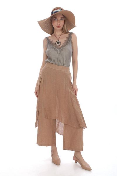 Bohem Stil Italian Raw Linen Trouser Skirt
