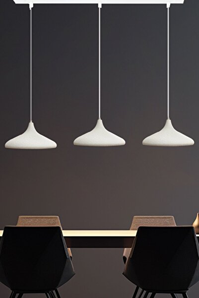 Bamyum Üçlü Dokulu Açık Krem Sarkıt Lamba Yemek Masası Oturma Odası Mutfak Sa...