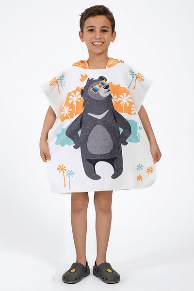 VEVİEN HOME Cool Bear Kids Poncho Beach Towel