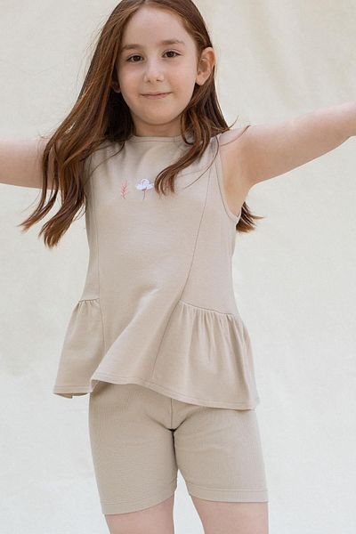 Little Gusto Short Corded Tights Beige Organic Cotton