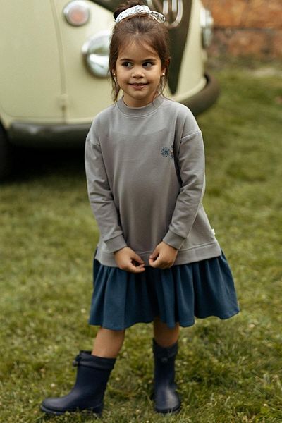 Little Gusto Sweat Dress Kids Gray Organic Cotton