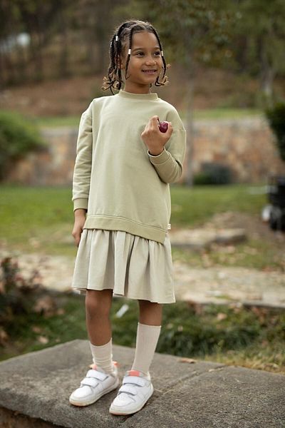 Little Gusto Sweat Dress Kids Khaki Organic Cotton