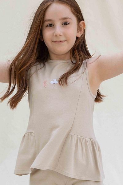 Little Gusto Bamboo Flower Embroidered Children's Blouse Beige