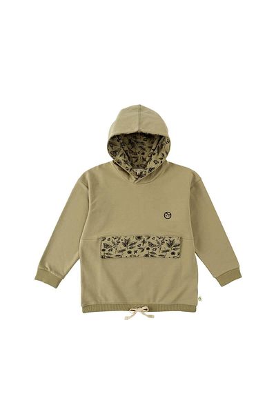 Little Gusto سويت شيرت بغطاء للرأس للأطفال من القطن العضوي باللون الكاكي