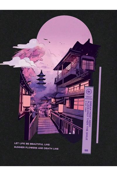 AFROGİYİM Унисекс лилаво качулка с принт на гръб Tokyo