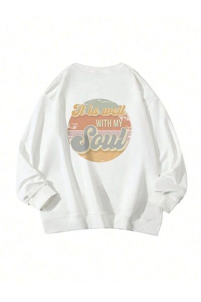 AFROGİYİM Unisex It Is Well With My Soul Φούτερ με στάμπα μεγάλου μεγέθους