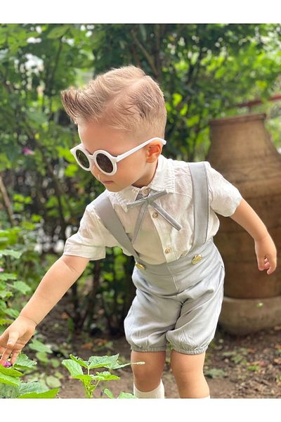 bohemiankids baby wear Gray Salopet with Gold Button Detail