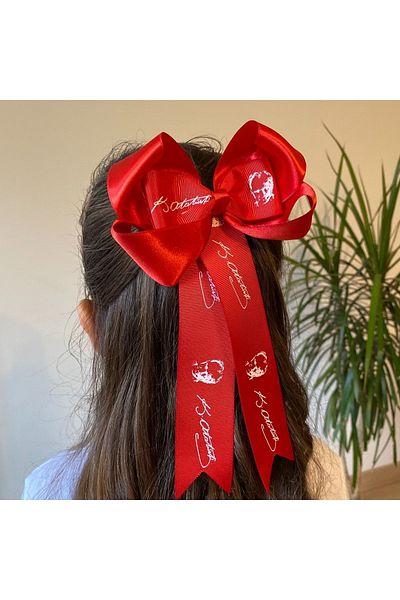 kombin takı Red Atatürk and Signature Printed Tailed Girl's Hairpin 23 April Hairpin