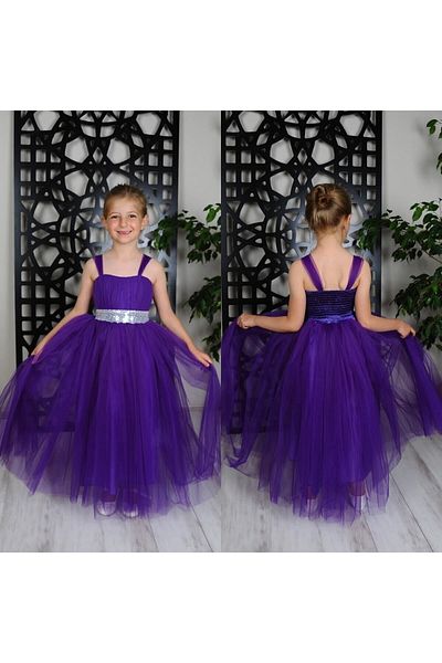 KT PERA BABY Girl's Purple Long Cotton Cocoon Dress