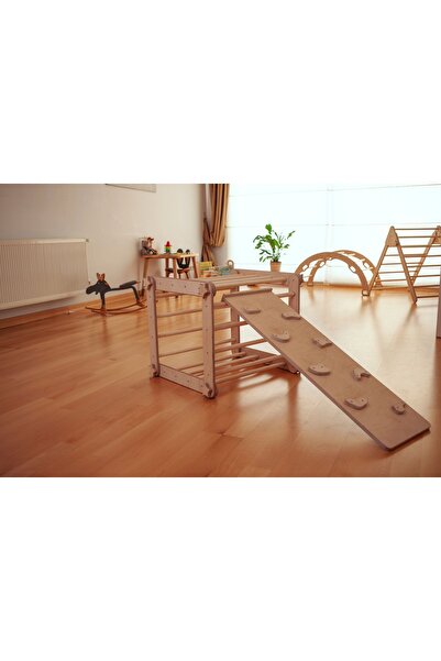 KIDOPPO Montessori Ahşap Aktivite Küpü | Denge Küpü Ve Taşlı Rampa | Ahşap Denge Ve Aktivite Oyuncağı