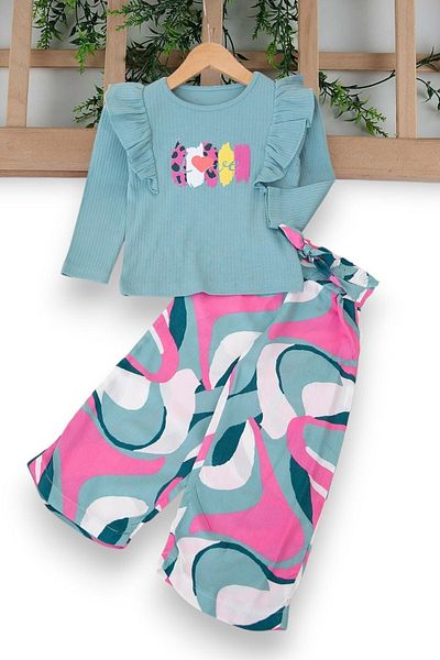 Ege Bebek 2-6 Years Girl's Seasonal Ruffle Trousers Set
