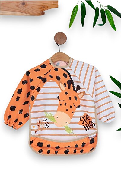 Ege Bebek مريلة للنشاط والطعام بأكمام طويلة مطبوعة على شكل زرافة، مقاومة للسو...