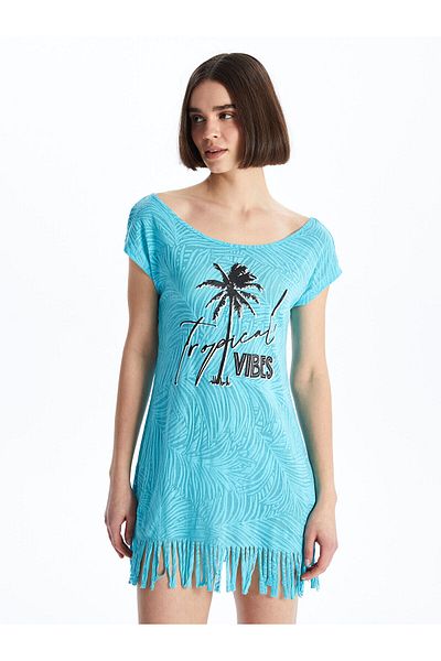 LC Waikiki Lw - Women's Beach Dress - Crew Neck, Printed, Short Sleeve