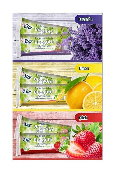 Star Plus (3 Pieces) Lavender - Lemon - Strawberry Scented Drawstring Garbage Bag Medium Size 120 Gr55x60 cm