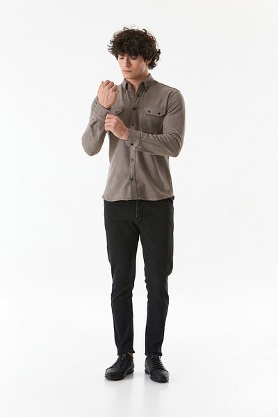 Fulla Moda Snap Fastener Suede πουκάμισο - Διπλή τσέπη