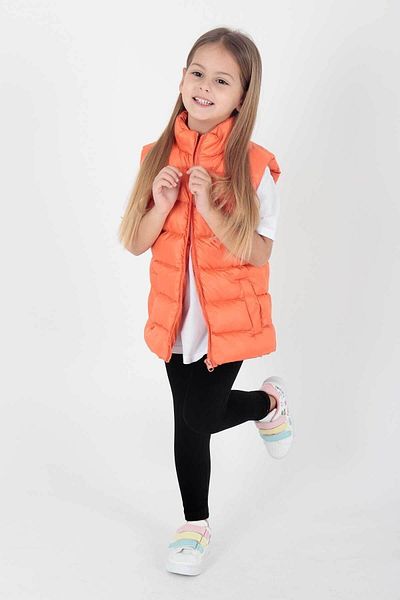 AHENGİM Girl's Embroidered Puffer Vest - Hoodless, Trendy Ak 216869