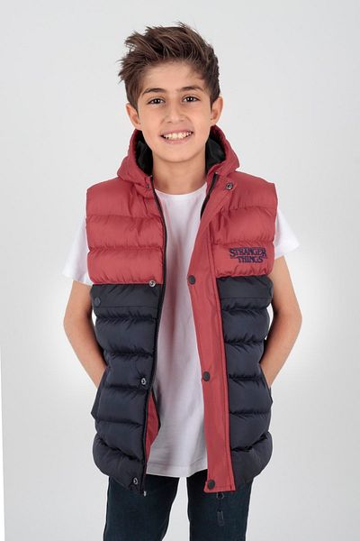 AHENGİM Boy's Stranger Embroidered Puffer Vest - Ak 216162