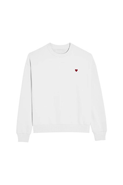 GIA - ART Білий оверсайз-светр - велосипедний комір, принт у вигляді серця з ...