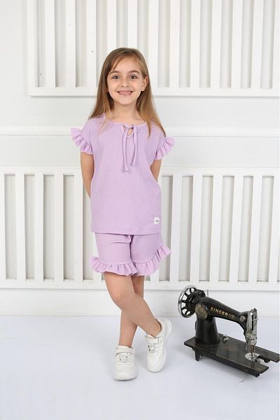 tunays shopping Frill Detailed Summer Girl's Suit with Shorts