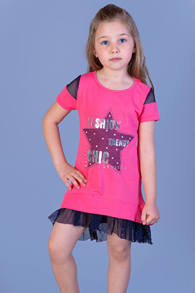 Toontoy Girl's Mesh Sleeve and Skirt Detailed Dress