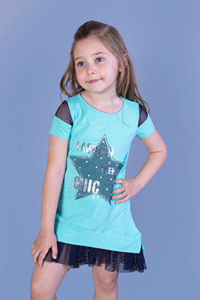 Toontoy Girl's Mesh Sleeve and Skirt Detailed Dress