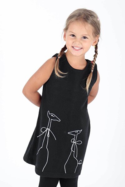 AHENGİM Giraffe Printed Girl's Dress - Ak 520567