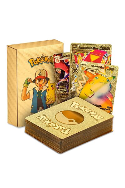 e-life shop Pokemon Go Vmax Gold Card TCG DX GX Altın Esnek Oyuncu & Koleksiyon Pokemon Kartı 55 Adet İngilizce