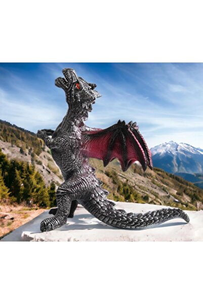 e-life shop Gerçek Görünümlü Peluş Dolgulu Soft Silikon Kaplı Sesli Kükreyen 2 Başlı Ejderha Dinozor Oyuncak Dev