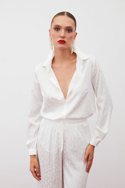 Sateen Cămașă din satin cu model - ECRU