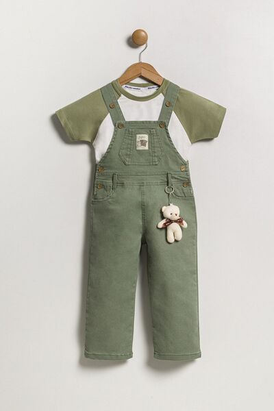 Pollito ADjuStable ButtoneD Teddy Toy anD SulfiDe Salopette T-Shirt for BoyS Set of 2