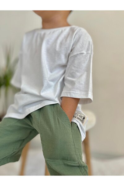 Pollito Khaki Boy's T-Shirt and Muslin Shorts - 2-Piece Set with Label Detail