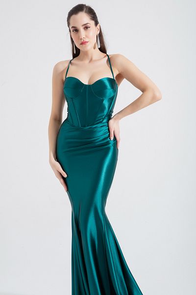 Lafaba Women's Emerald Green Underwire Corset Long Evening Dress