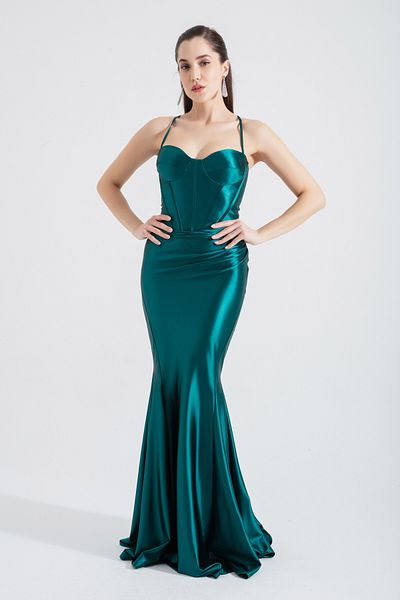 Lafaba Women's Emerald Green Underwire Corset Long Evening Dress