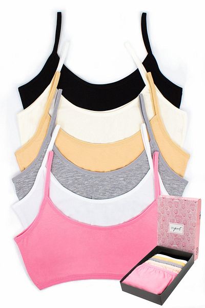 Öts Girl's Colorful 6-Piece Special Boxed Non-Padded Cotton Lycra Half Tank Training Bra