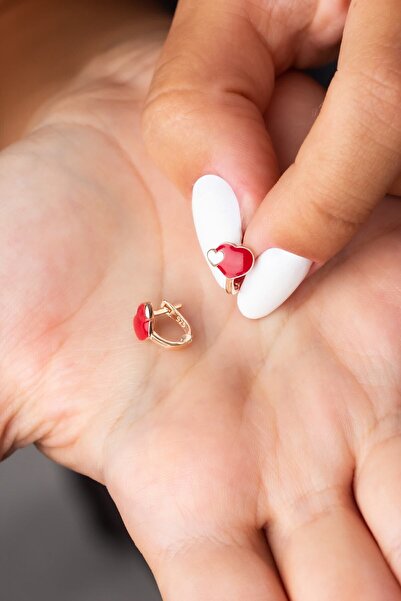 TEK TARZIM TAKI Kalp Figürlü Gümüş Çocuk Küpesi Klipsli Model Mineli (2 - 8 YAŞ)