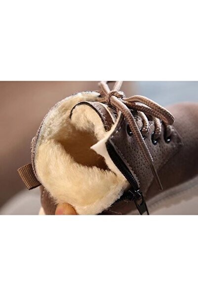 Butik Junisteps SUNİ YÜNLÜ FERMUARLI-BAĞCIKLI SUET ÇOCUK BOT - WARM GREY