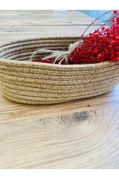 BDZ DERİ 30X20X10 Wicker and Jute Bread Basket - Storage and Organizer