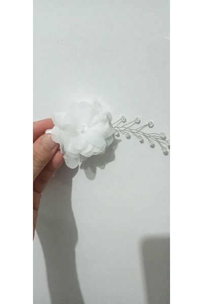 Sare Çocuk Giyim Agrafă pentru fete din 2 bucăți, cu mărgele, piatră albă și floare, 2 bucăți realizată manual, agrafă de păr robustă din metal