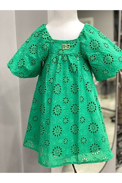 HC Kids Wear Girl's Summer 80% Cotton Scalloped Green Dress