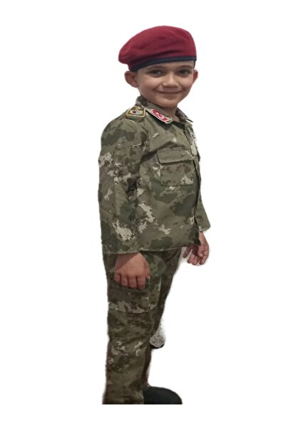 Çocuktarz Yeni Tip Askeri Kamuflaj Bordo Bereli Çocuk Takımı