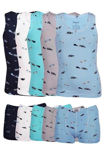 Onurel 5-Piece Boy's Mixed Color Car Patterned Lycra Suit