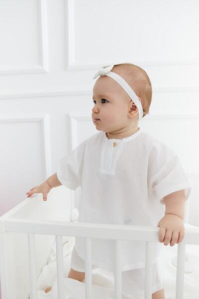 BeyzBaby Şile Cloth Children's White Muslin Shirt
