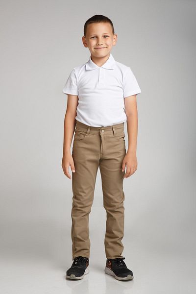 Dragora Sports Model Beige Lycra Canvas School Trousers with Hidden Waist Elastic