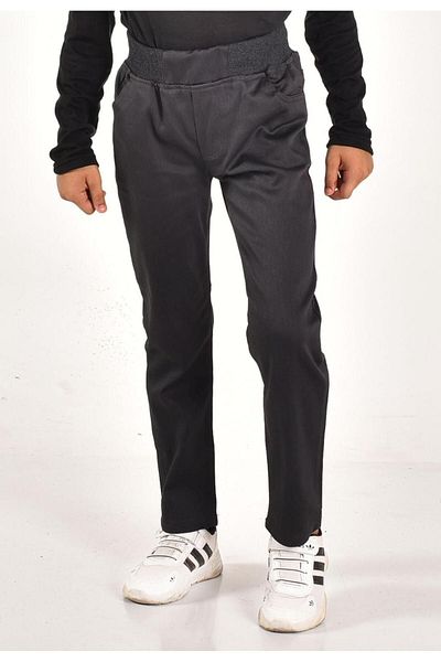 MORE KIDS Smoked Ribbed Waist Canvas School Pants