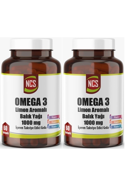 NCS Limon Aromalı Omega 3 Balık Yağı 1000 Mg Vitamin D Vitamin K Vitamin E 60 Softgels 2 Adet