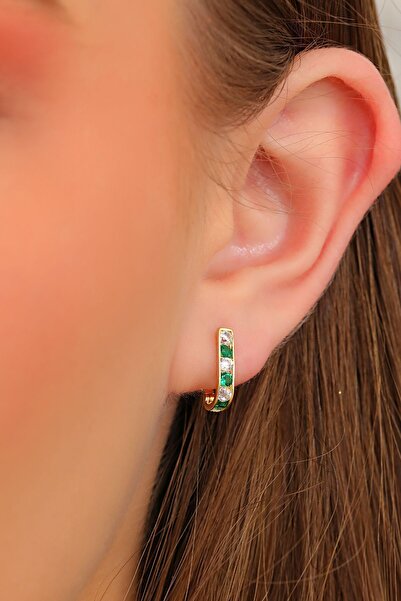 MOOM MÜCEVHERAT 14 Ayar Altın Küpe Yeşil Taşlı Çocuk küpesi