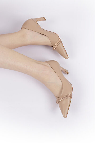 DGN Women's Pointed Toe Top Throw Silver Stone Heeled Shoes Beige 281221085