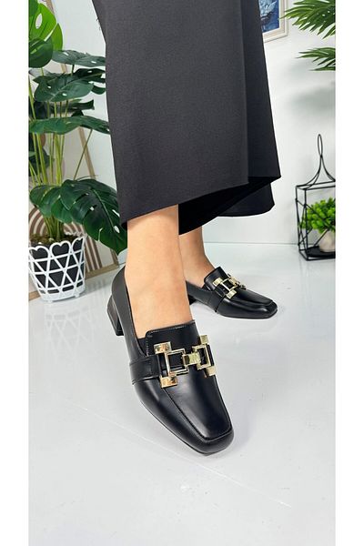 İmerShoes Черни дамски мокасини - катарама и детайли с шевове, обувки с връзки и тъпи пръсти 700