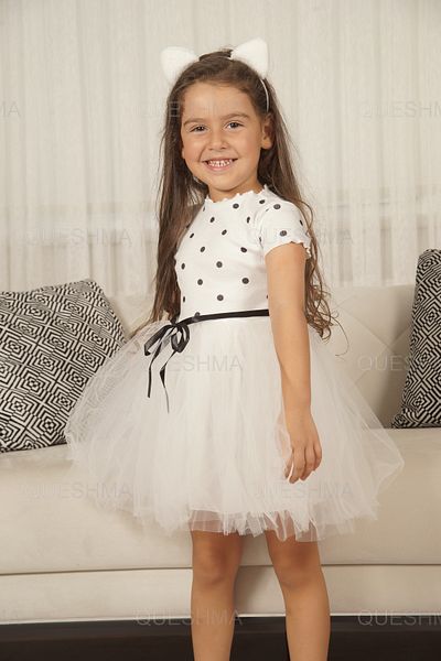 QUESHMA Κοριτσάκι Child Princess Fluffy Tutu Φόρεμα πουά κοντομάνικο ελαστικό Lycra
