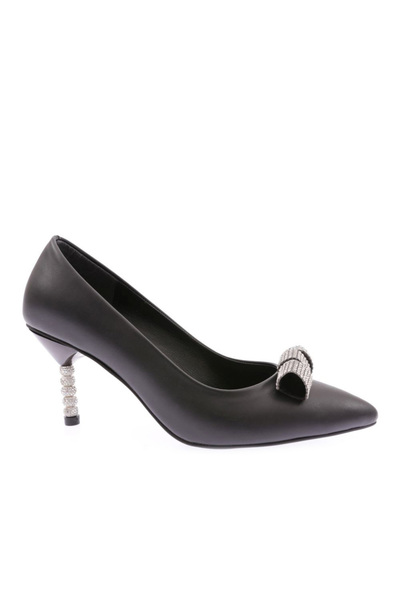 DGN 515 Pantofi cu toc subțire de piatră cu cataramă argintie